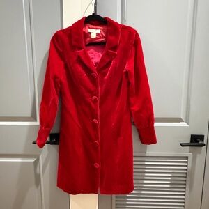 Vintage Red Velvet Button-Front Coat